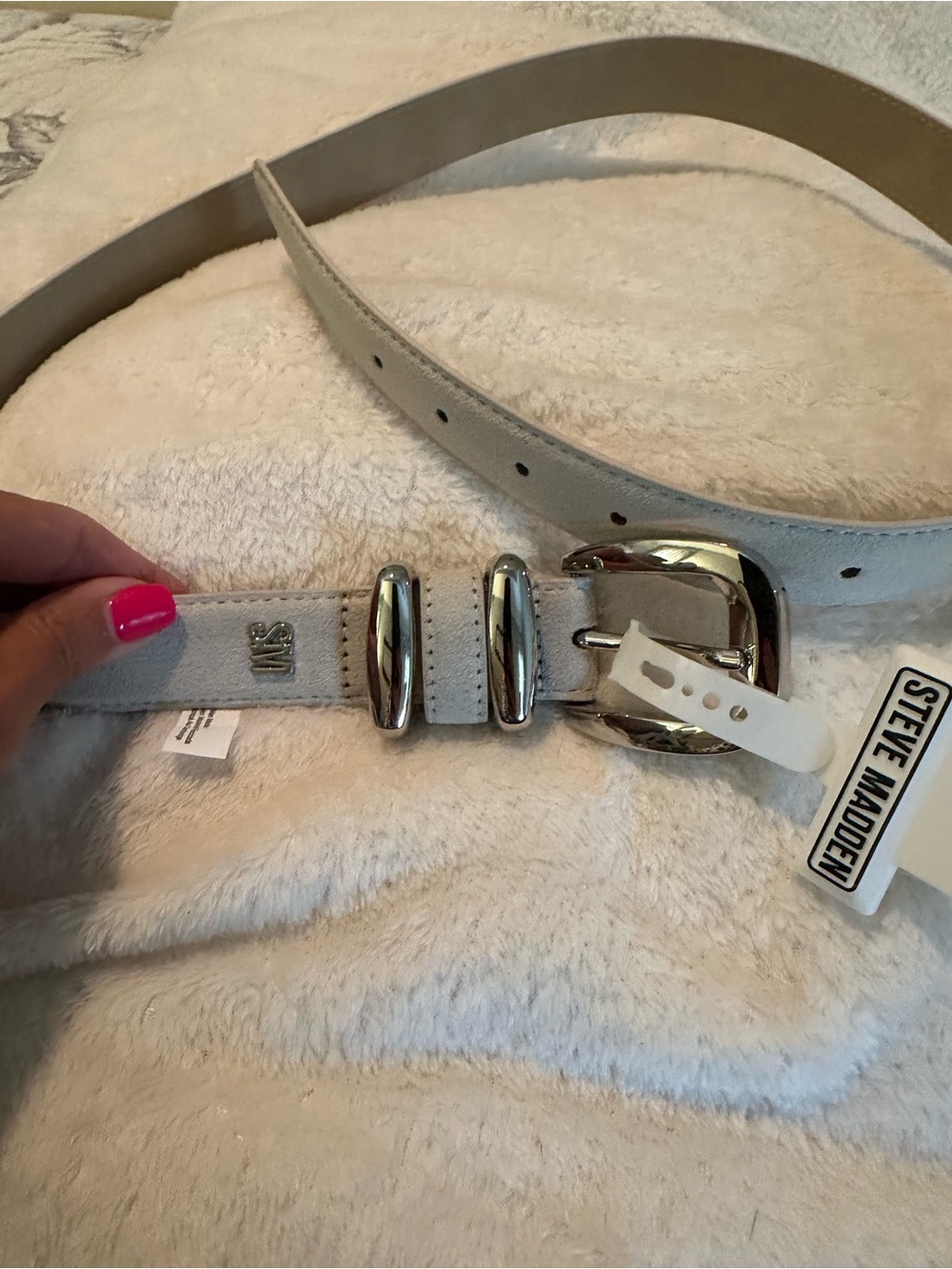 Steve Madden Light Gray Suede Belt with Silver Buckle